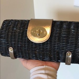 Kate Spade wicker clutch with gold hardware